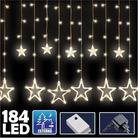 Rideau lumineux de Noël 140 LED avec étoiles, blanc chaud, 2 m, extérieur, extensible - (1/4)