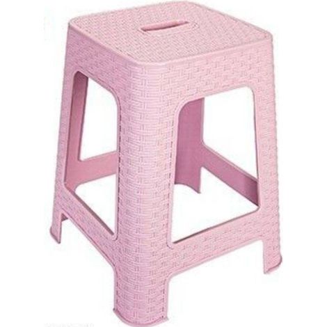 TrAdE Shop Traesio - Sgabello In Plastica Rattan Rosa H 45,5 Cm Sedia Complemento D'arredo Per Casa -