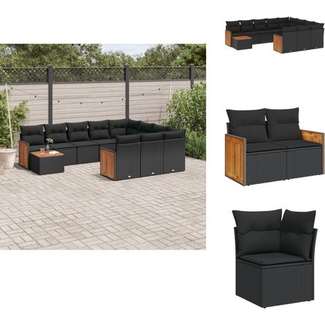 Salon de jardin 11 pcs avec coussins noir résine tressée - Ensemble Salon De Jardin - Meuble Extérieur - Salon De Jardin Pliable - Fauteuil De Jardin - Table Basse (1/5)