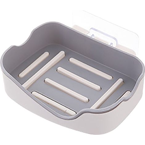 Porte-savon - Fixation Adhésive Sans Perçage - Égouttoir Double Couche - Pour Savon Solide Cuisine Salle De Bain - 13 x 9,5 cm - PP - 1 Pièce (1/5)