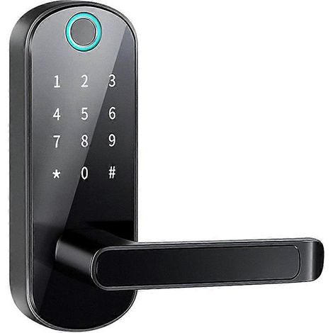 Serrure de porte intelligente à empreinte digitale, commande à distance via application, serrure numérique sans clé WiFi à écran tactile, NFC, étanche 67, noir. (1/5)