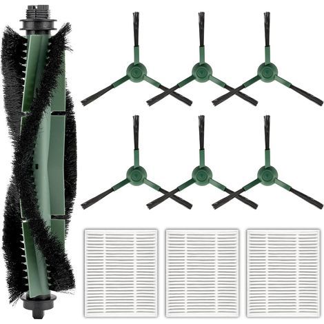 10-Piece Replacement Kit - Roller Brush - HEPA Filter - Side Brush - For iRobot Roomba 104 Combo Essential Robot Vacuum Cleaner - Nylon and Rubber - Black and White (1/5)