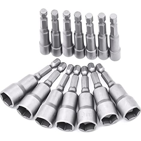 14 Pièces Douille Visseuse 6-19mm - Adaptateur Embout, Hexagonal Pour Tournevis à Écrou de pour Perceuse à Main, Tournevis Électrique, Clé à Douille (Acier au chrome vanadium) (1/5)