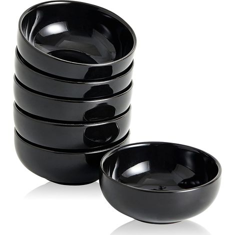 Keramik Saucenschälchen,60 ml Dipschalen Dip Sojasauce, Mini-Sushi Schüssel Set,Kleine Dipp-Soja-Schalen Rund, 6 Stück - Schwarz