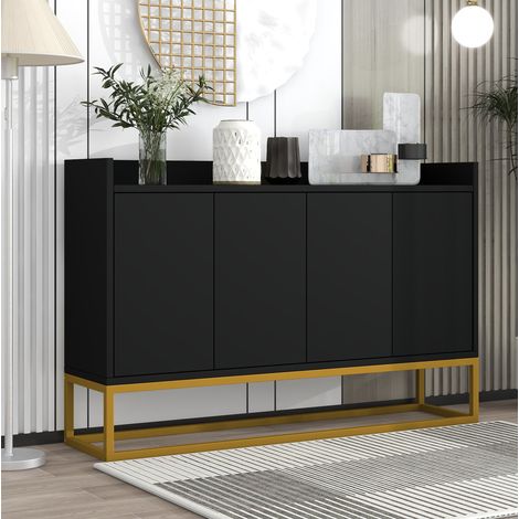 Credenza in truciolare nera 120x30x80 cm, madia 4 ante con 2 ripiani regolabili e apertura a pressione (1/5)