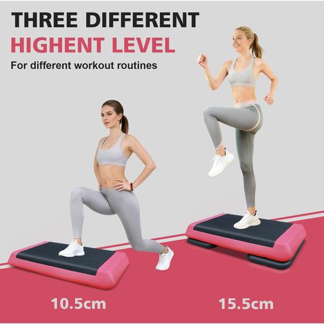 Step de fitness réglable 76 x 35 cm ABS rouge noir avec 2 rehausses antidérapantes - CHICFURN (1/5)