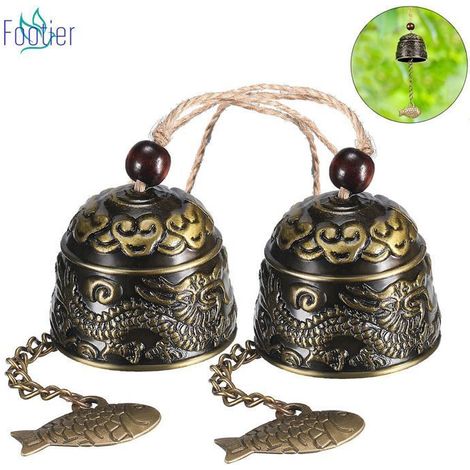 2 Pièces Carillons Éoliens Vintage Dragon, Classique Chinois Feng Shui Cloches en Métal Bonne Chance Bless Cloches Carillons (1/5)