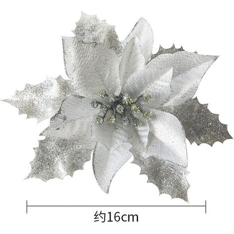 Fleur De Poinsettia - Décor Festif En Paillettes Bleues - Pour Arbre De Noël, Couronne Ou Guirlande - Lot De 4 (1/3)