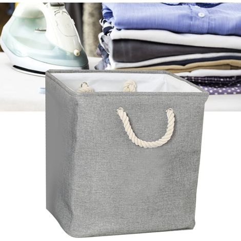 Panier de rangement en tissu EVA rigide pliable en coton avec poignée pour ranger jouets et goûters, gris (1/5)