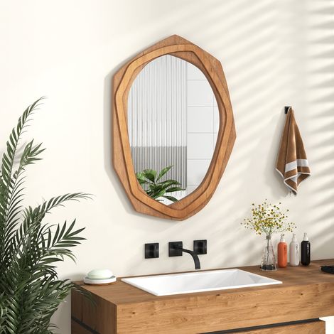 Miroir Décoratif à Cadre Irrégulier Grand Miroir Mural Imperméable de 89,5 x 66 Cm avec Vis d'Expansion Miroir Mural Élégant pour Salon Naturel Maison Chic (1/4)