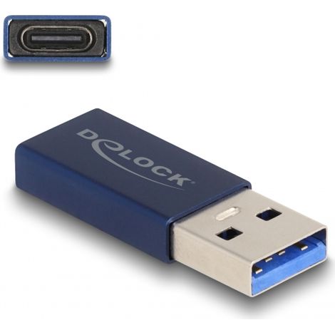 Delock Adaptador USB 10 Gbps USB Tipo-A macho a USB Type-C⢠activa hembra azul