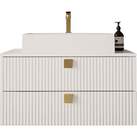 Armario de baño colgante para lavabo Panium, Blanco, Montada en la pared, Número de puertas: 0, 42x80x46cm, MDF, Aglomerado laminado, Número de cajones: 2