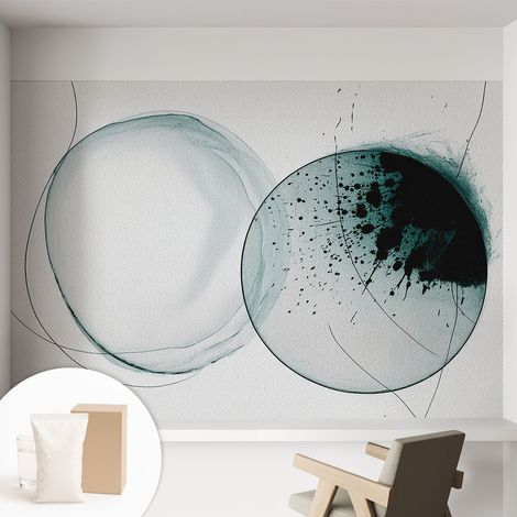 Papier peint intissé pour salon chambre à coucher peint imprimé Installation facile - Colle incluse gratuite Cercles verts 152x104 cm (1/5)