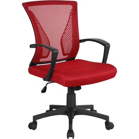 Yaheetech Sedia da Ufficio per Scrivania Ergonomica Reclinabile Girevole Altezza Regolabile con Rotelle Direzionale e Braccioli in Rete Traspirante - Rosso Motivo Farfalla