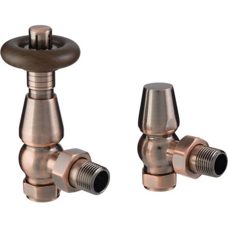Heatwave Manor Antique Copper Angled Thermostatic Radiator Valve Set (1/2)