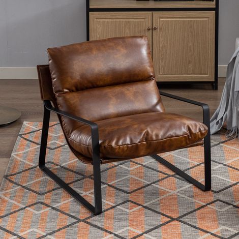Wahson Fauteuil relax en similicuir marron – Dossier confortable et rembourré – Cadre métallique durable – Pour salon et chambre, Marron