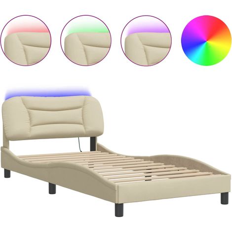 Lit adulte - lit contemporain - Cadre de lit avec LED Hvar crème 100x200 cm tissu fr4236 - Maison La Vie (1/5)