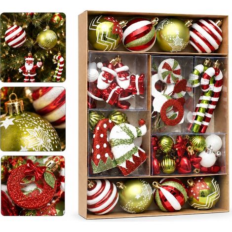 50 Pcs Boules de Noel Peintes Rouge Vert et Blanc Set Complet avec Boite 24.5 x 6 x 32.5 cm Deco Sapin Noel Fete Hiver Maison (1/5)