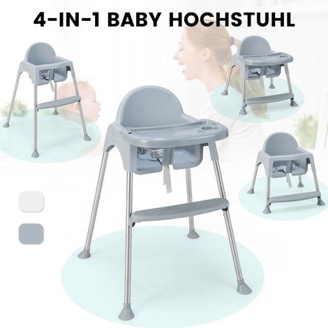 Chaise haute bebe 4 en 1 en pp et acier inoxydable chaise haute convertible avec double plateau amovible gris (1/5)