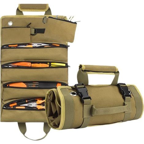 Sac à outils, boîte de rangement pour petits outils enroulables, organisateur d'outils robuste avec 2 pochettes à outils détachables, cadeaux pour hommes, papa, mari, petit ami, grand-père, cadeaux po