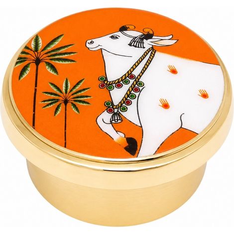 Caja portaincienso de latón dorado con vaca naranja 5 cm (1/5)