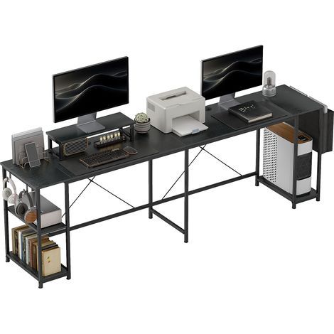 étagère réglable. sac de rangement. support d'écran, Bureau d'angle modulable réversible 168 à 240 cm style industriel (1/5)