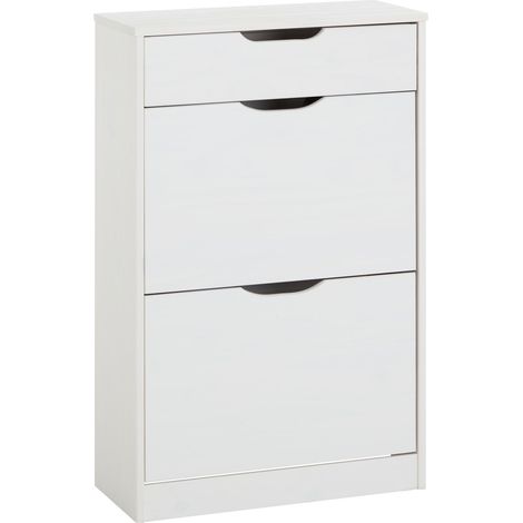 Idimex – Meuble à chaussures avec 2 abattants et 1 tiroir – En pin massif lasuré blanc – Dimensions 93 x 58 cm – Capacité jusqu'à 12 paires (1/5)