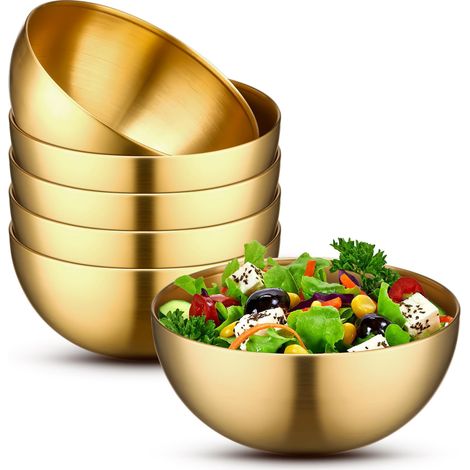 Nuogo - Ensemble de 6 bols mélangeurs en acier inoxydable doré pour mariages, fêtes, céréales, collations, fruits, pâtisserie (15 cm) (1/5)