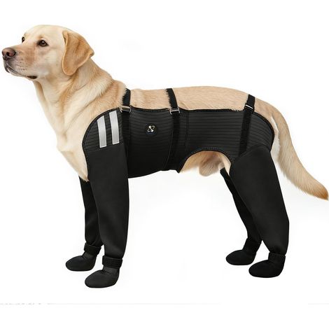 Chaussettes Imperméables pour Chien 4 Pattes, Antidérapantes, Protection Anti-Léchage, pour Blessures, Neige, Pluie et Soin Post-Opératoire (Noir, 2XL) (1/5)