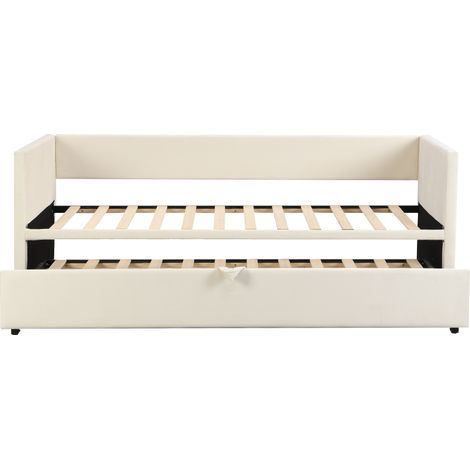 Cama nido tapizada beige 90 x 200 cm con somier de láminas (1/5)