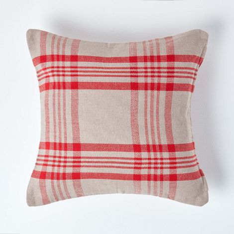 HOMESCAPES Grey & Red Tartan Pattern Cushion Cover, 60 x 60 cm