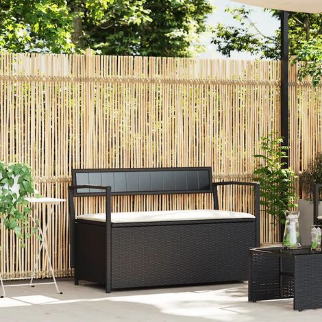 vidaXL Banc de rangement de jardin avec coussin noir résine tressée