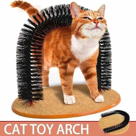 Arc toilettage chat – Brosse auto-massante + Griffoir intégré + jouet suspendu – Arc de massage et jeu pour chats (1/5)