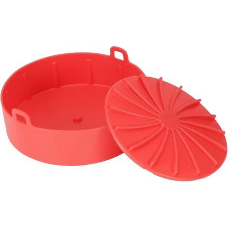 Sollbry Panier Friteuse, Panier en Silicone pour Accessoires de Friteuse Accessoire Air Fryer Pot pour Friteuse à Air Doublure de Four à Friteuse à Air Ronde - 19x7cm(Rouge) (1/5)