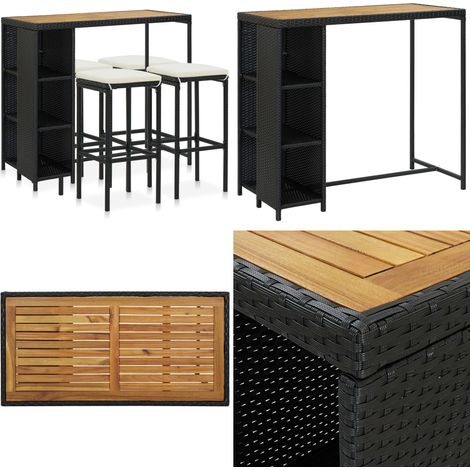 Set da Bar da Giardino 5 pz con Cuscini in Polyrattan Nero - Set da bar - Cuscini in polyrattan