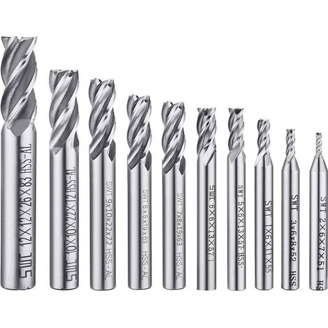 Lot de 10 forets à 4 cannelures - de 0,2 à 1,2 cm - Ensemble de forets à tige droite HSS CNC pour perceuse - Ensemble d'outils pour bois,aluminium,acier et titane (1/5)