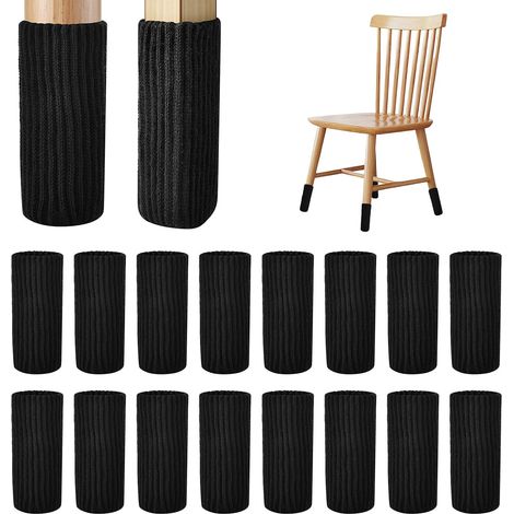 Juego de 24 fundas para sillas, fundas elásticas de fieltro tejido para las patas, protege los suelos de arañazos y ruidos (Negro) (1/5)