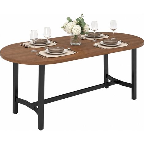 Table à manger 180 x 80 cm pour 6 à 8 personnes, coins arrondis, plateau en MDF bois foncé et pieds en métal, style moderne pour salle à manger  CHICFURN (1/5)