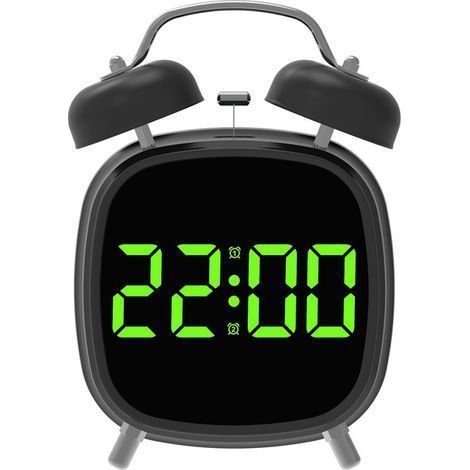 Loud alarm clock, powerful ringing clock, clock, for those who have trouble waking up, multi-functional clock, alarm clock, desktop clock, digital alarm clock for heavy sleepers, black-green light
