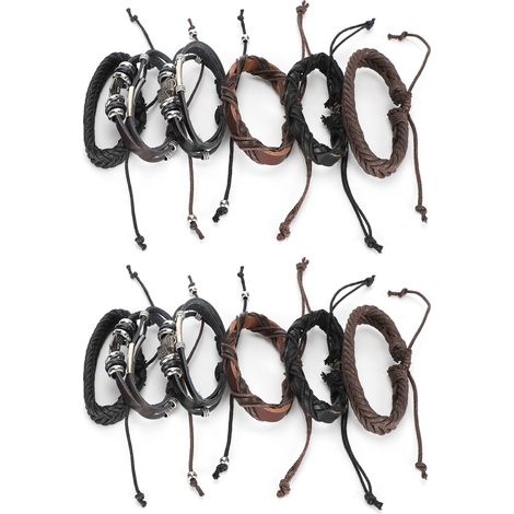 2 Set Leather Bracelet Vintage Wrap Adjustable Braided Wrist Hand-Made Craft Decorations (1/5)