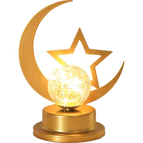 Ortviai Lampe de bureau décorative LED en fer ajouré forme lune et étoile – style oriental festif, lumière chaude (1/5)