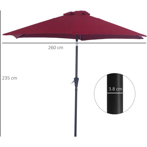 Parasol pliant, parasol de jardin, parasol de marché à manivelle, en aluminium, 2,6 m de diamètre, polyester 180 g/m², rouge, idéal pour le jardin et la terrasse. (1/5)