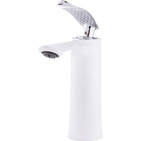 Robinet de lavabo en laiton / zinc, blanc, eau chaude-froide, tuyaux, bec bas, poignée unique [QLI-FA-7783] (1/4)