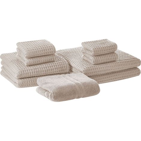 Set di 9 Asciugamani da Bagno in Morbido Cotone Zero Twist Beige Areora (1/5)