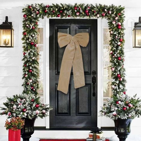 Fiocco Natalizio Puntale Fuoriporta per Porta Natale Decorazione Colore Panna (1/4)