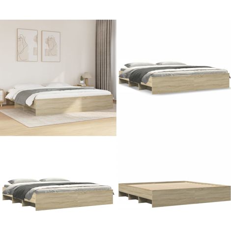 Giroletto senza Materasso Rovere Sonoma 200x200cm in Truciolato - Letto con base a doghe - Letto in truciolato