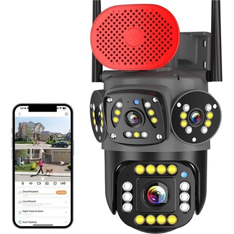 Caméra de Surveillance extérieure PTZ WiFi 6 MP, Trois écrans, étanche, Suivi Automatique, Protection P2P, sans Fil(WiFi,Camera Add 128G) (1/5)