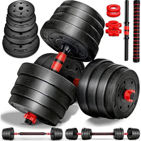 Set d'haltères modulables 30 kg – 2 barres, 4 fermetures doubles, tuyau de raccordement 400 mm – Haltères longs et courts