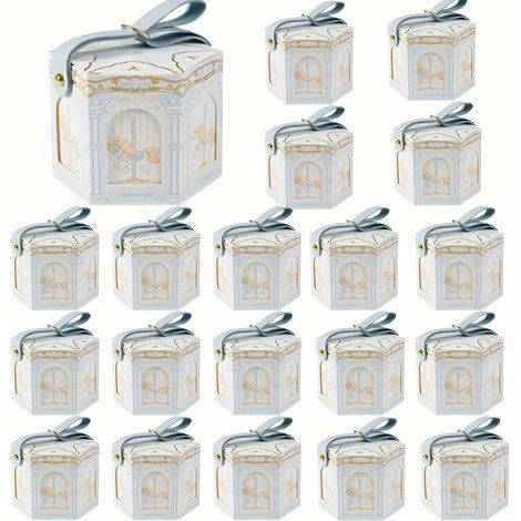 Boîtes-cadeaux en papier à thème carrousel - Lot de 20 avec poignées, pour bonbons, chocolats - Mariage, Baby-shower, Anniversaire, Noël, Pâques, Hano (1/5)