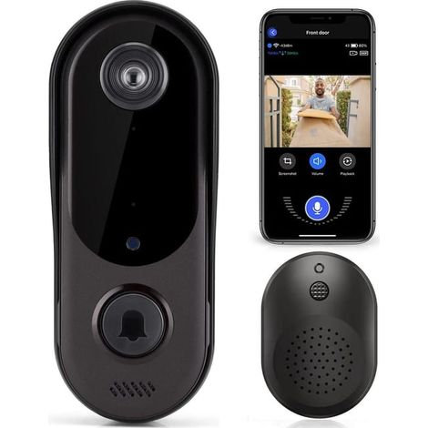 Videoportero inalámbrico WiFi con timbre, audio bidireccional, cámara de seguridad HD, vídeo en tiempo real para teléfonos iOS y Android, 720P (T3) (1/5)